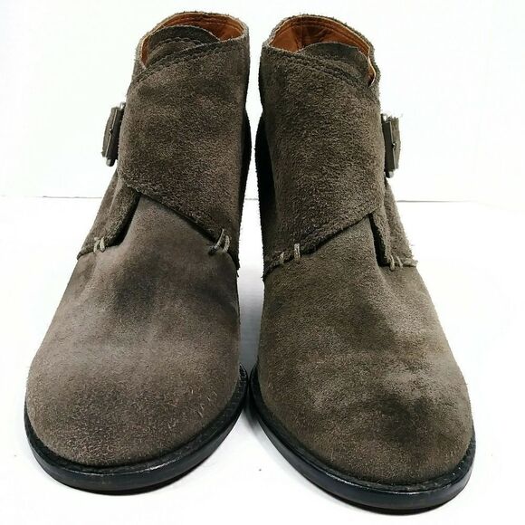 Lucky Brand Mickie Grey Suede Heeled Buckle Booties - Picture 4 of 10